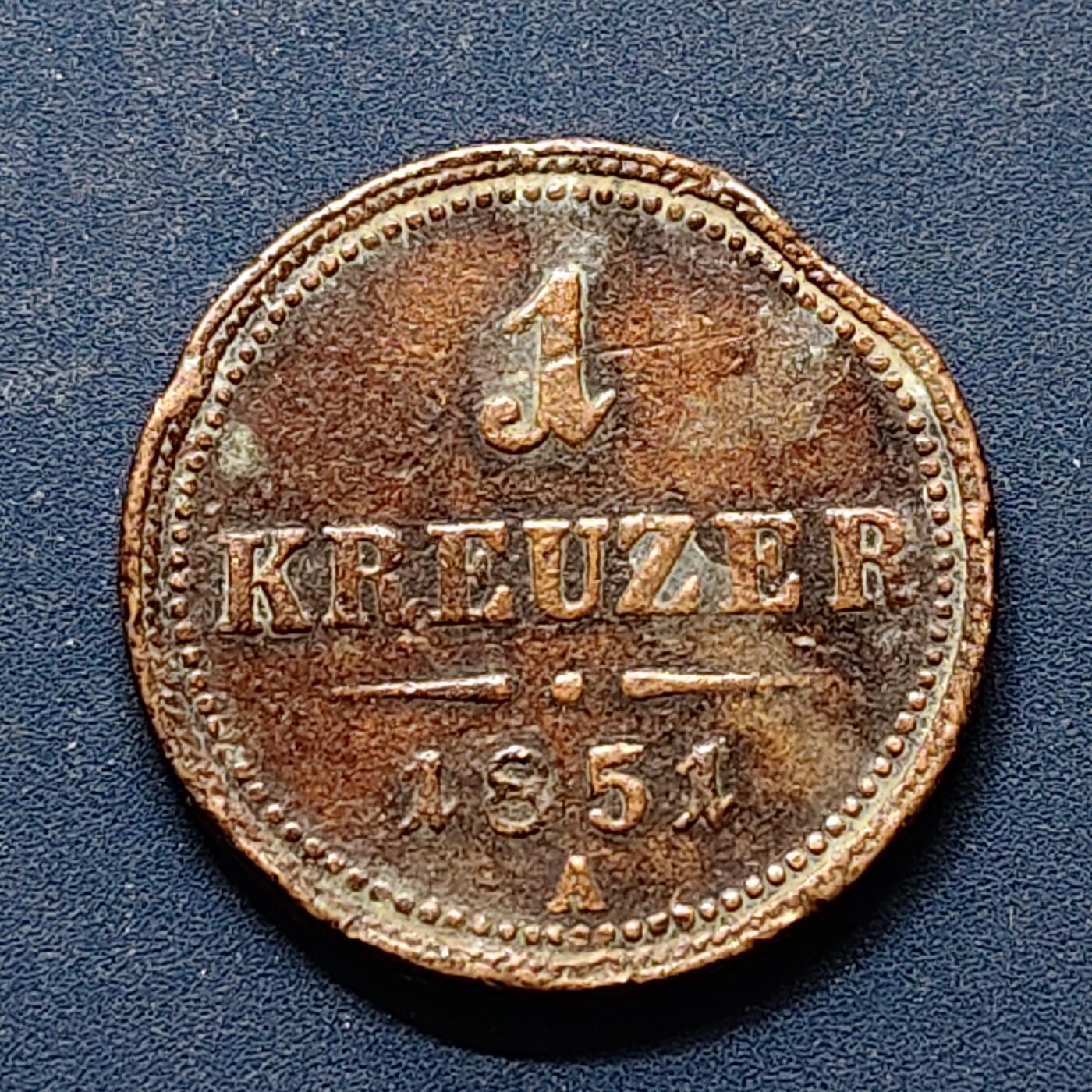 【全场包邮】纯粹捡漏拍496场-持续更新中 奥地利奥匈帝国1851年弗朗兹·约瑟夫一世1克鲁泽铜币