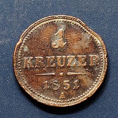 【全场包邮】纯粹捡漏拍496场-持续更新中 - 奥地利奥匈帝国1851年弗朗兹·约瑟夫一世1克鲁泽铜币