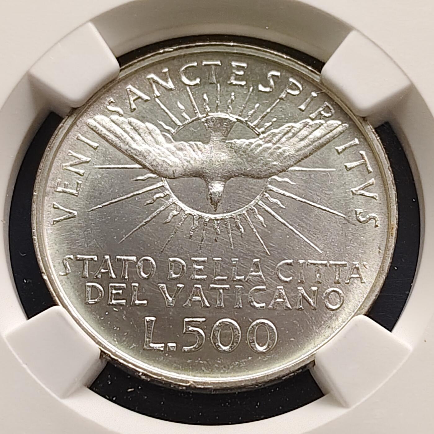 【全场包邮】纯粹捡漏拍497场-持续更新中 梵蒂冈1963年500里拉宗座从缺银币-NGC MS65