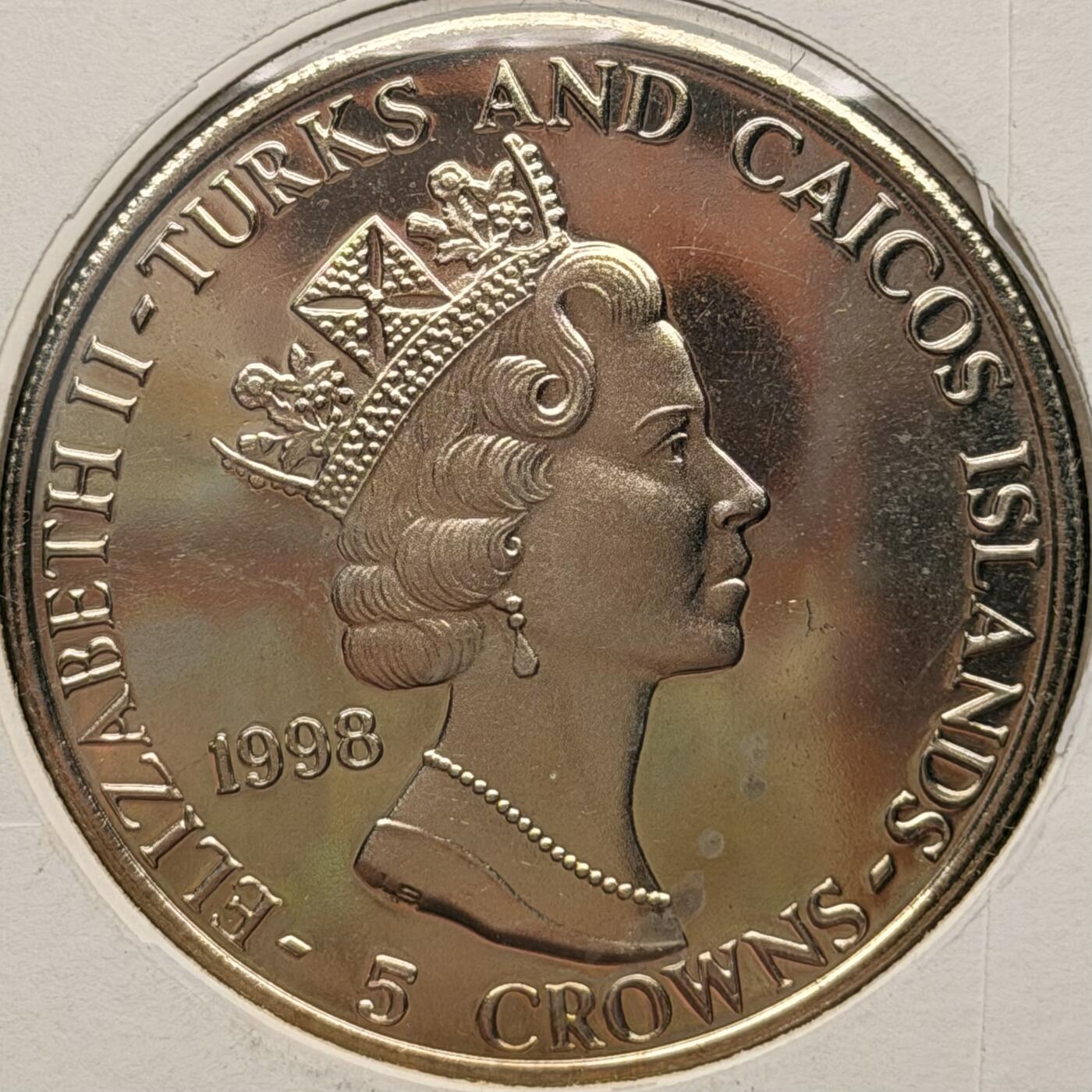 ＜星葵钱币社＞散币克朗场第68期·1月23日发货 〈邮币封〉特克斯和凯科斯群岛1998年戴安娜王妃5克朗纪念币
