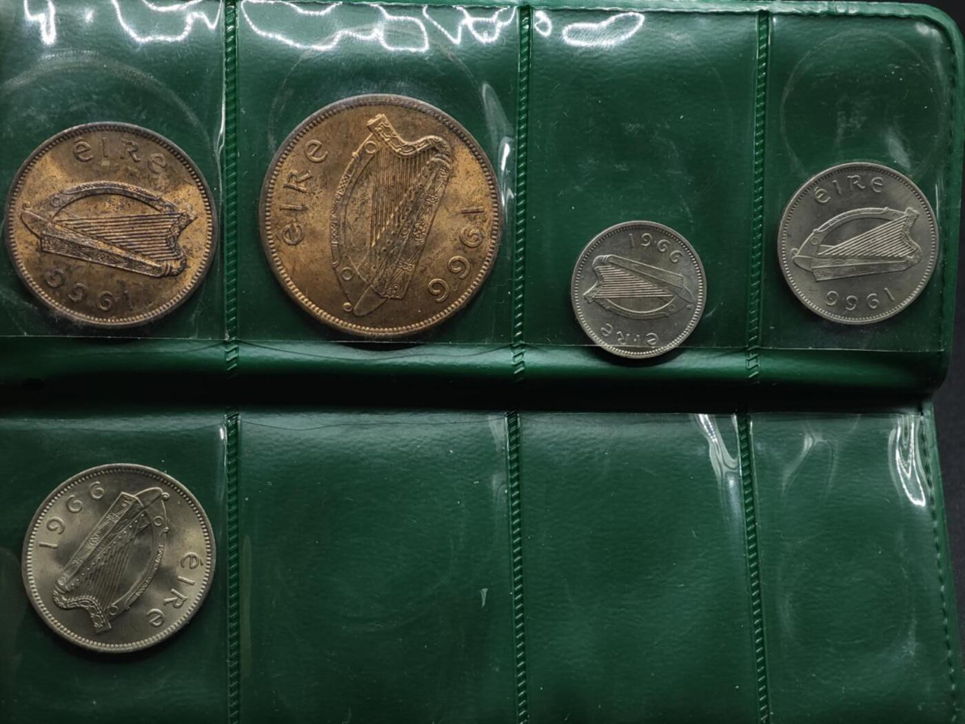 【淘币小摊】实时拍第八百五十拍   散币银币场   满百包邮可预留二周 每周一统一发货   爱尔兰1966年5枚套