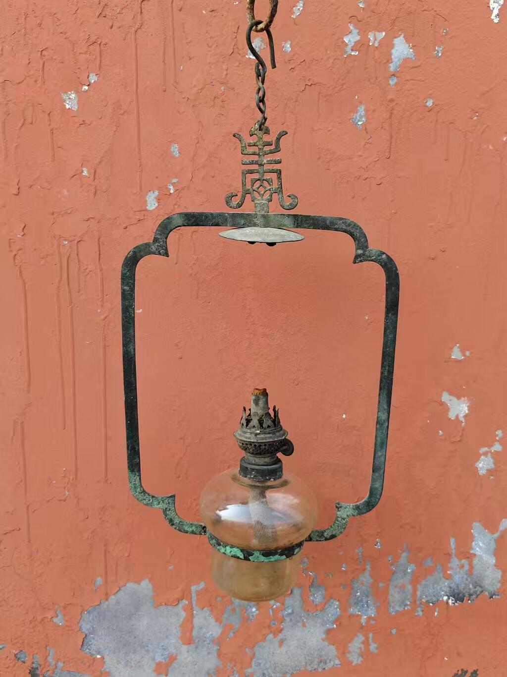 民国煤油老挂灯，铜架，古色古香 ，难得的一套，总高48公分