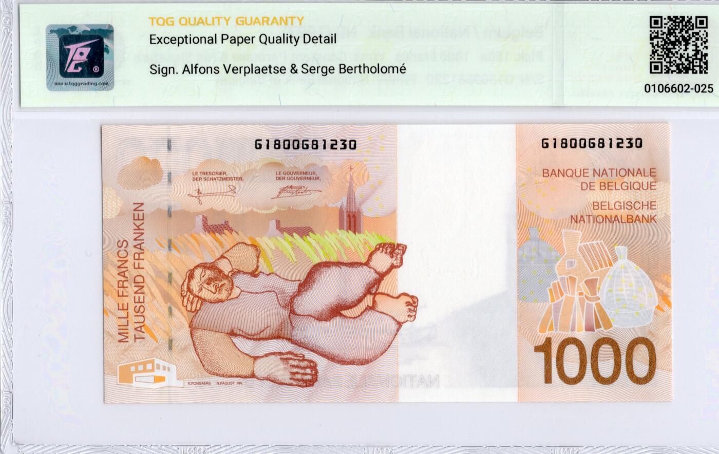 喜羊羊钱币收藏2026第14期(评级币场) 比利时	P-150 1997年1000法郎		64E				61800681230			