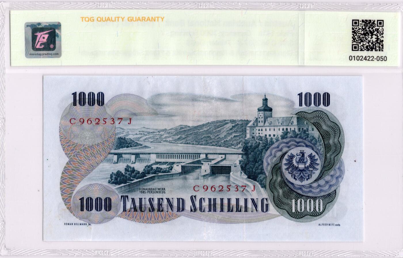 喜羊羊钱币收藏2026第13期(高性价比评级币场) 奥地利	P-141a 1961年1000先令			53				C962537J			