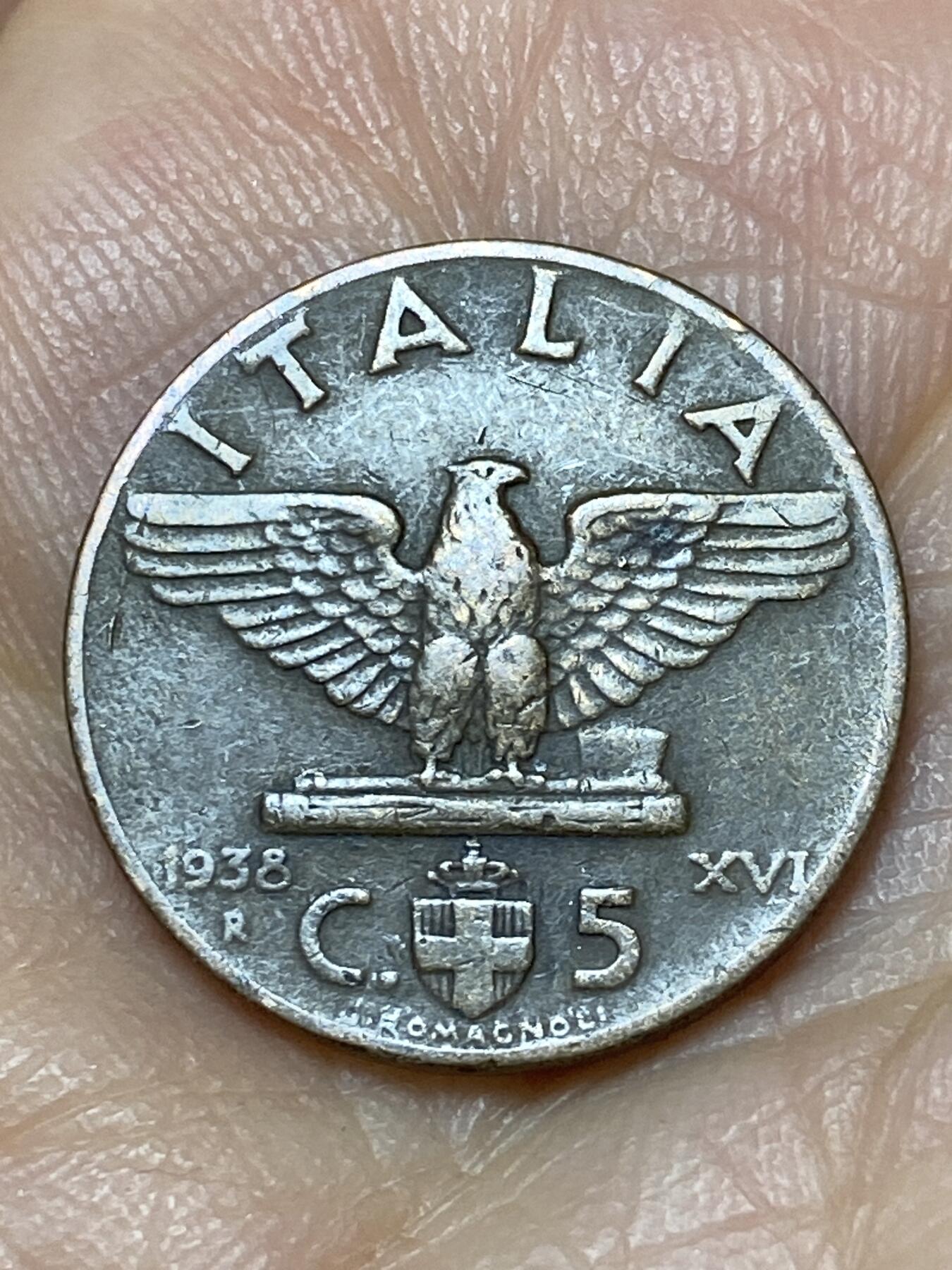 2026年第十一场(总第一百八十场）外国好品散币场(免佣金) 意大利王国1938年5分(维托里奥·埃马努埃莱三世第四套第一版，铜材质版)