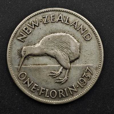 【淘币小摊】实时拍第八百五十拍   散币银币场   满百包邮可预留二周 每周一统一发货   - 新西兰1937年乔治六世弗洛林银币11.3克500银参考银价122