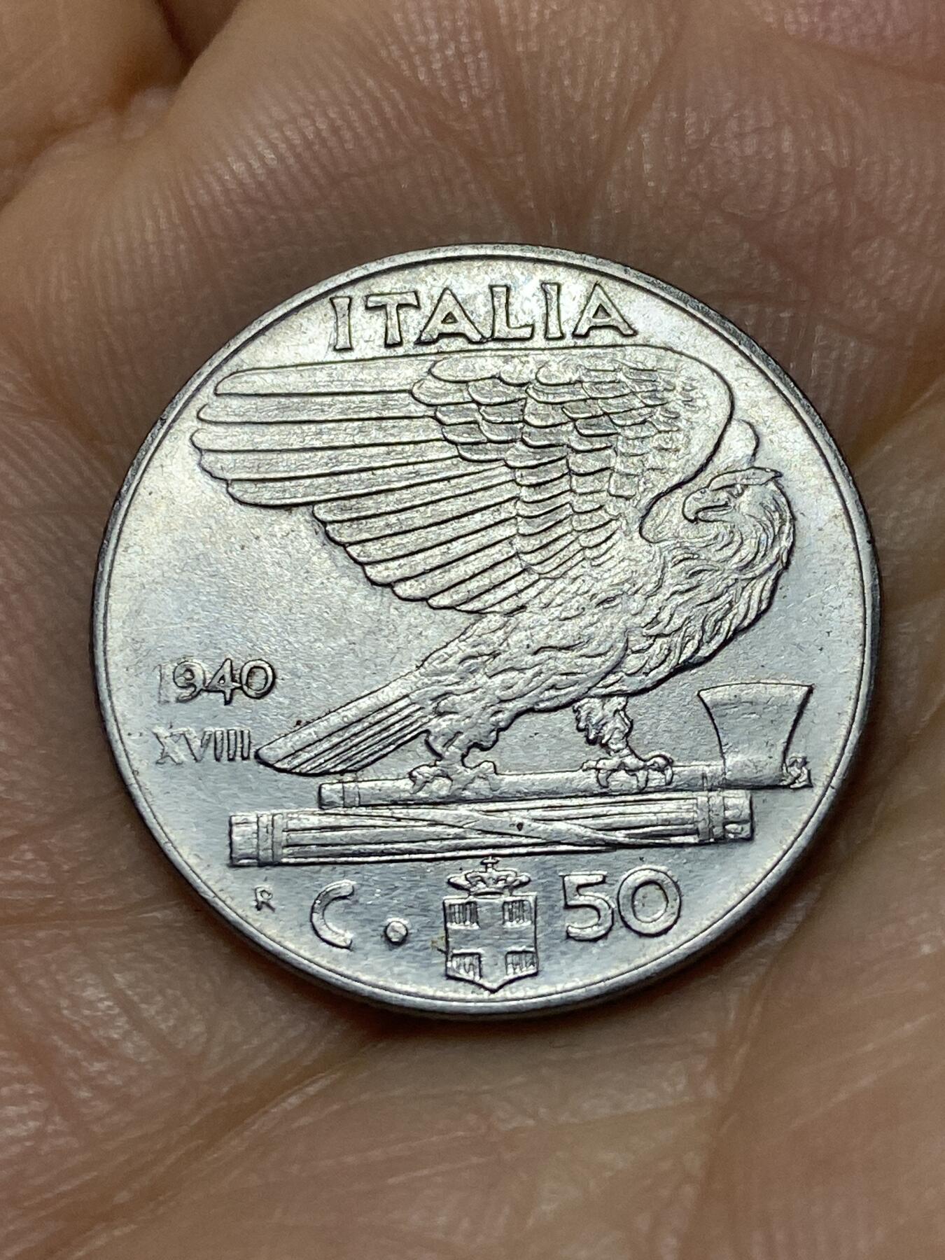 2026年第十一场(总第一百八十场）外国好品散币场(免佣金) 意大利王国1940年50分(维托里奥·埃马努埃莱三世第四套第二版，有磁版)