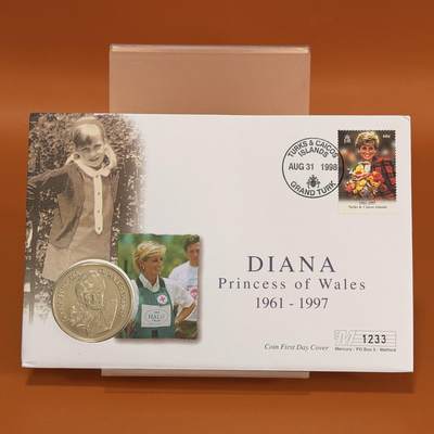 ＜星葵钱币社＞散币克朗场第68期·1月23日发货 - 〈邮币封〉特克斯和凯科斯群岛1998年戴安娜王妃5克朗纪念币