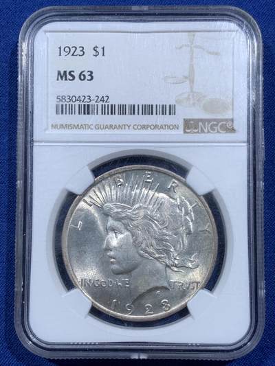 《竞宝斋》第459场 周日，周一，2场连拍 （全场包邮）欢迎送拍 - NGC MS63 美国 1923年 和平 1美元 银币