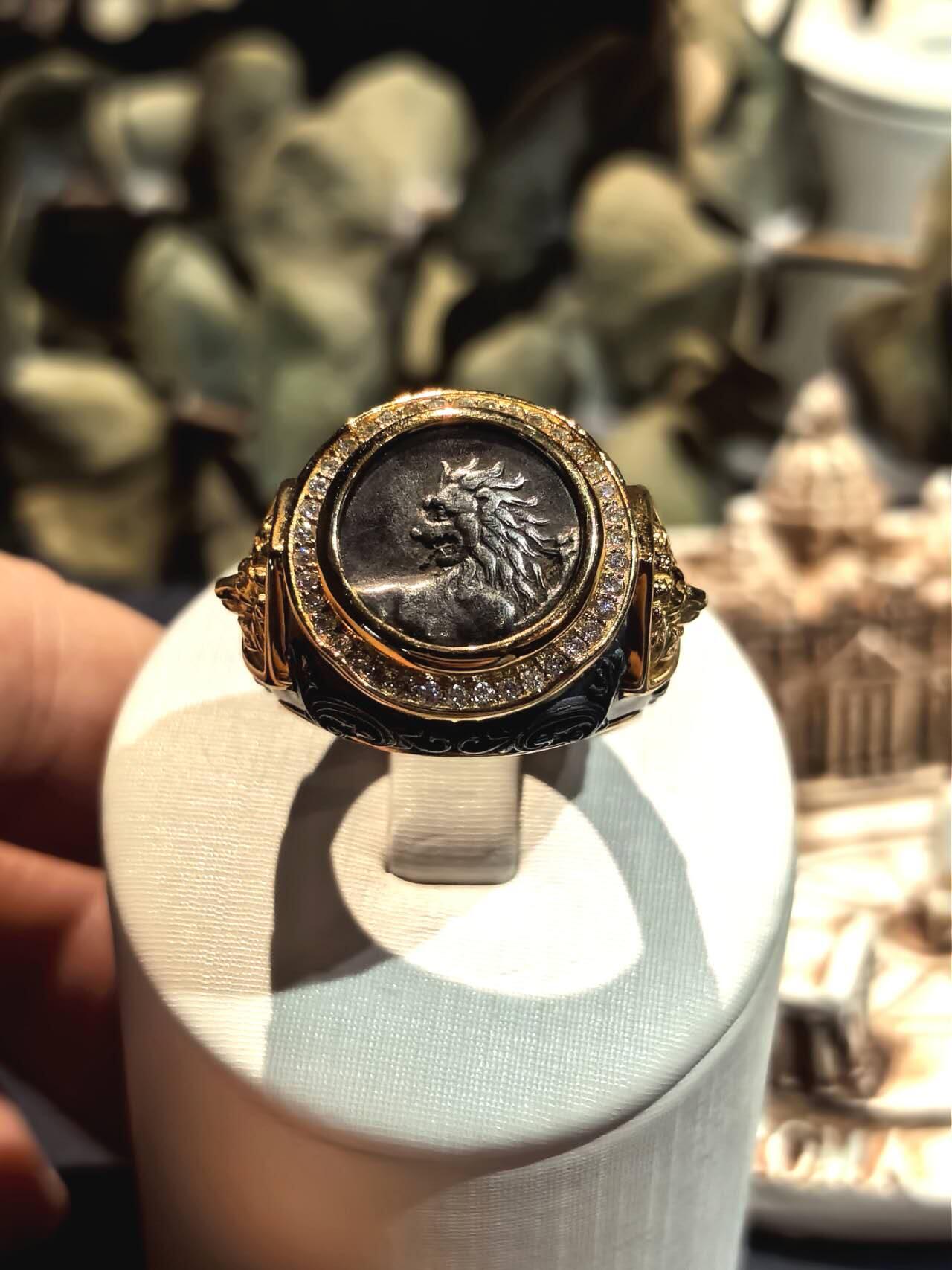 暗夜骑士系列古希腊回首狮古币戒指