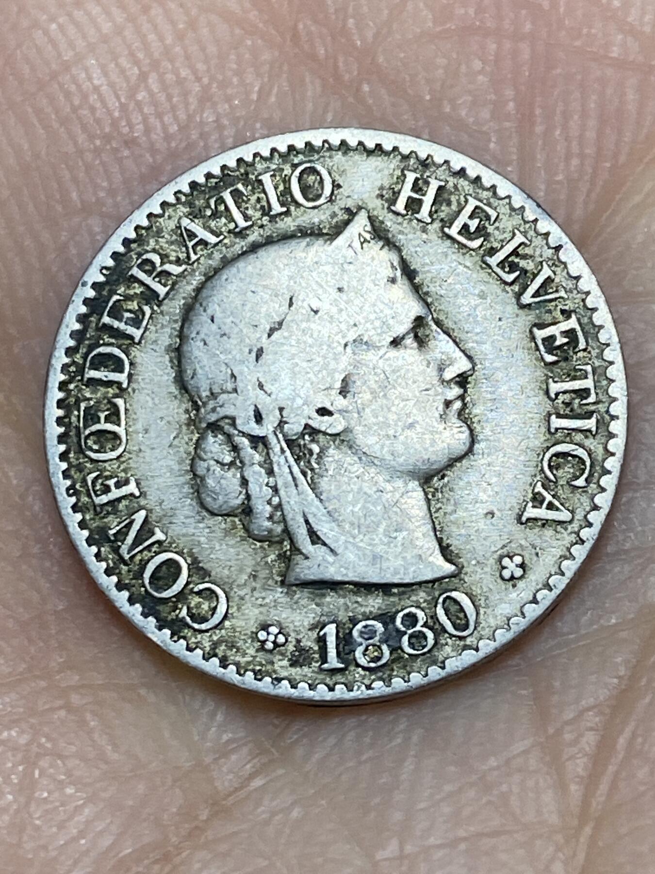 2026年第十一场(总第一百八十场）外国好品散币场(免佣金) 稀少早期年份–瑞士🇨🇭1880年5拉彭(第二版，B标伯尔尼造)