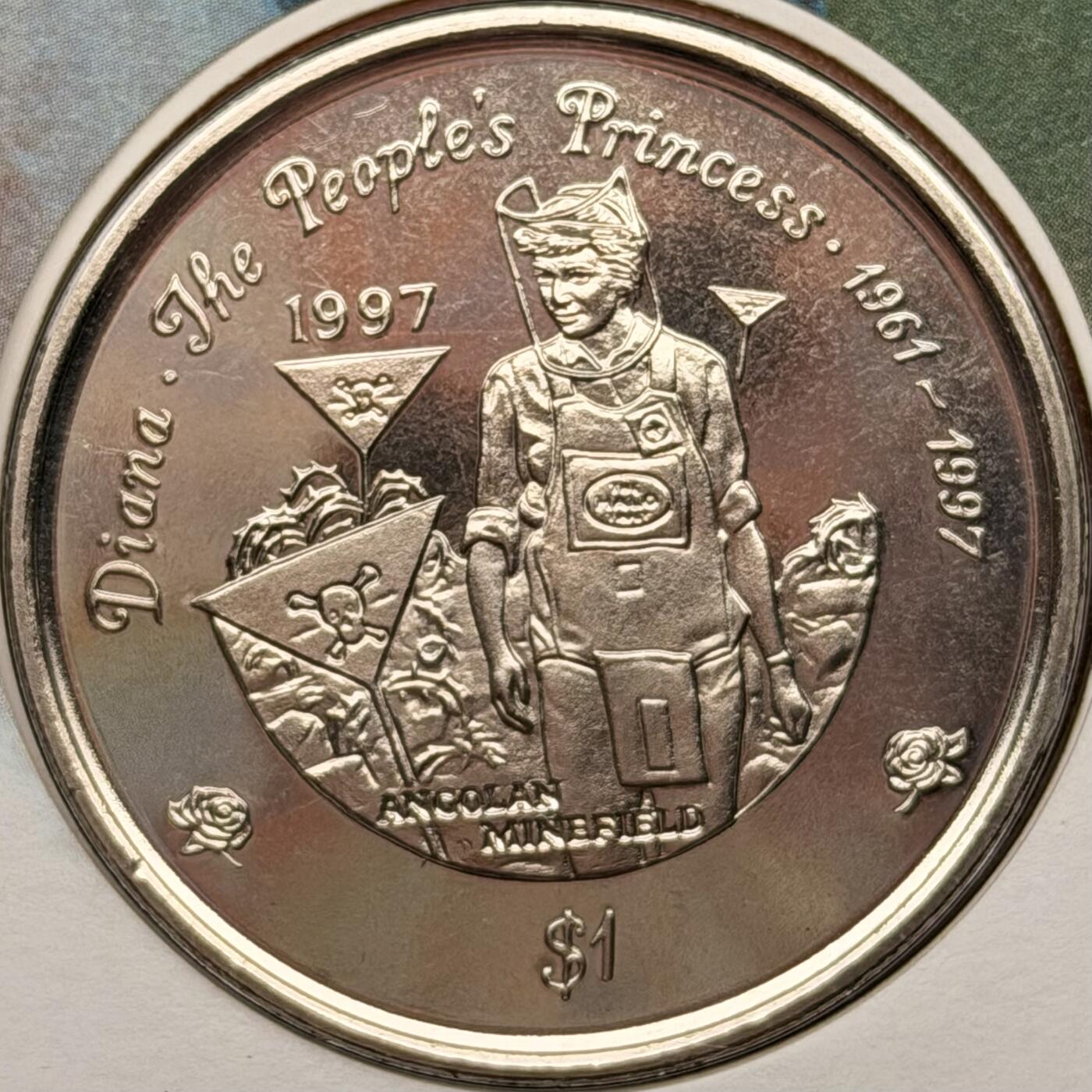 ＜星葵钱币社＞散币克朗场第68期·1月23日发货 〈邮币封〉利比里亚1997年戴安娜王妃穿越安哥拉雷区1元克朗型纪念币