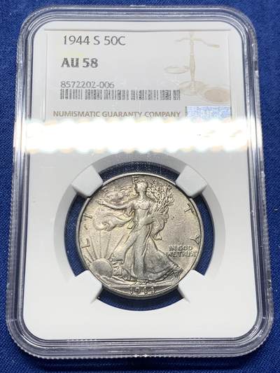 《竞宝斋》第459场 周日，周一，2场连拍 （全场包邮）欢迎送拍 - NGC AU58 美国1944年行走女神50分银币 带光深包浆