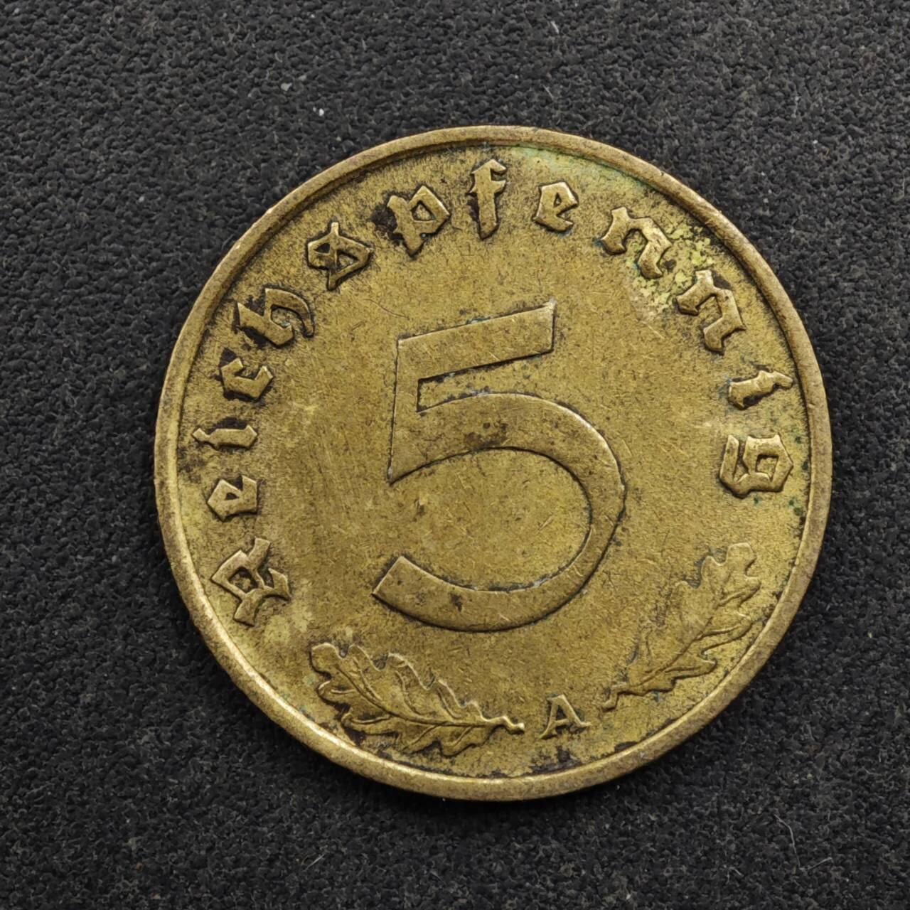 【淘币小摊】实时拍第八百五十拍   散币银币场   满百包邮可预留二周 每周一统一发货   德国1938年5芬妮铜币