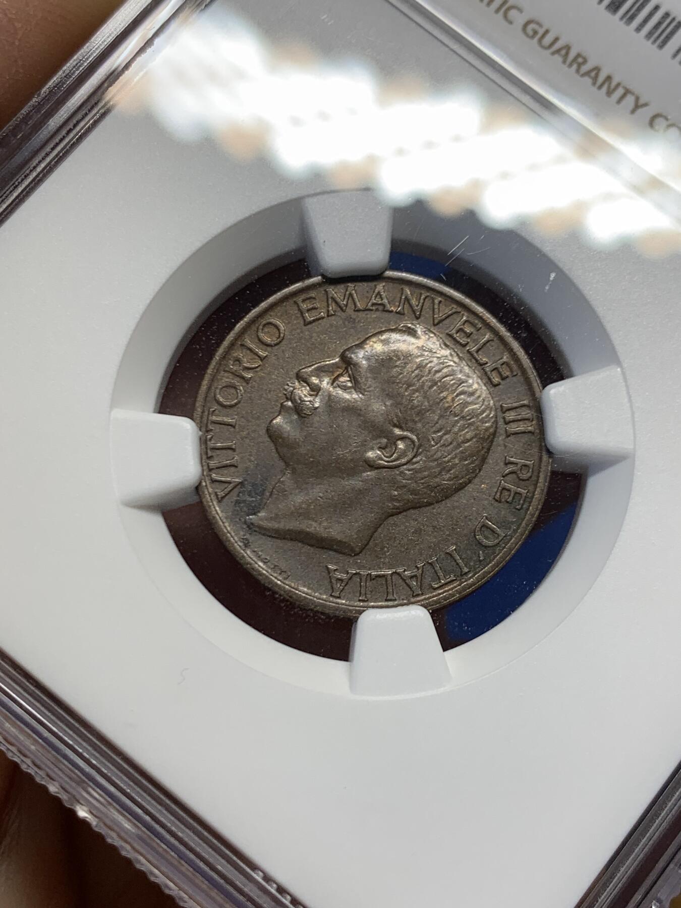 《竞宝斋》第459场 周日，周一，2场连拍 （全场包邮）欢迎送拍 NGC MS61BN 意大利小蜜蜂1920年10分，古典主义风格代表作品，极美的设计，原铜光不容易