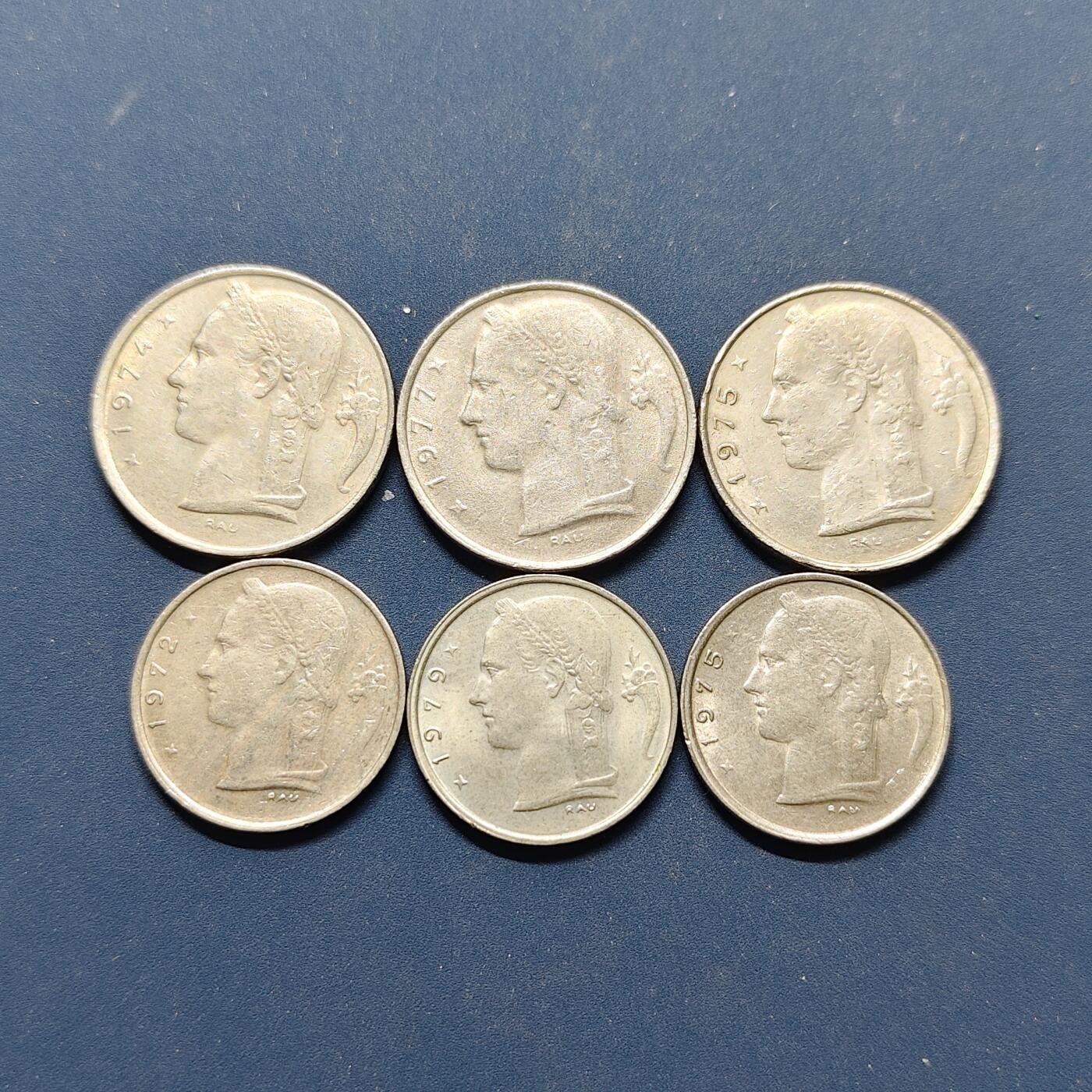 【全场包邮】纯粹捡漏拍496场-持续更新中 比利时1972-1979年1/5法郎6枚一组