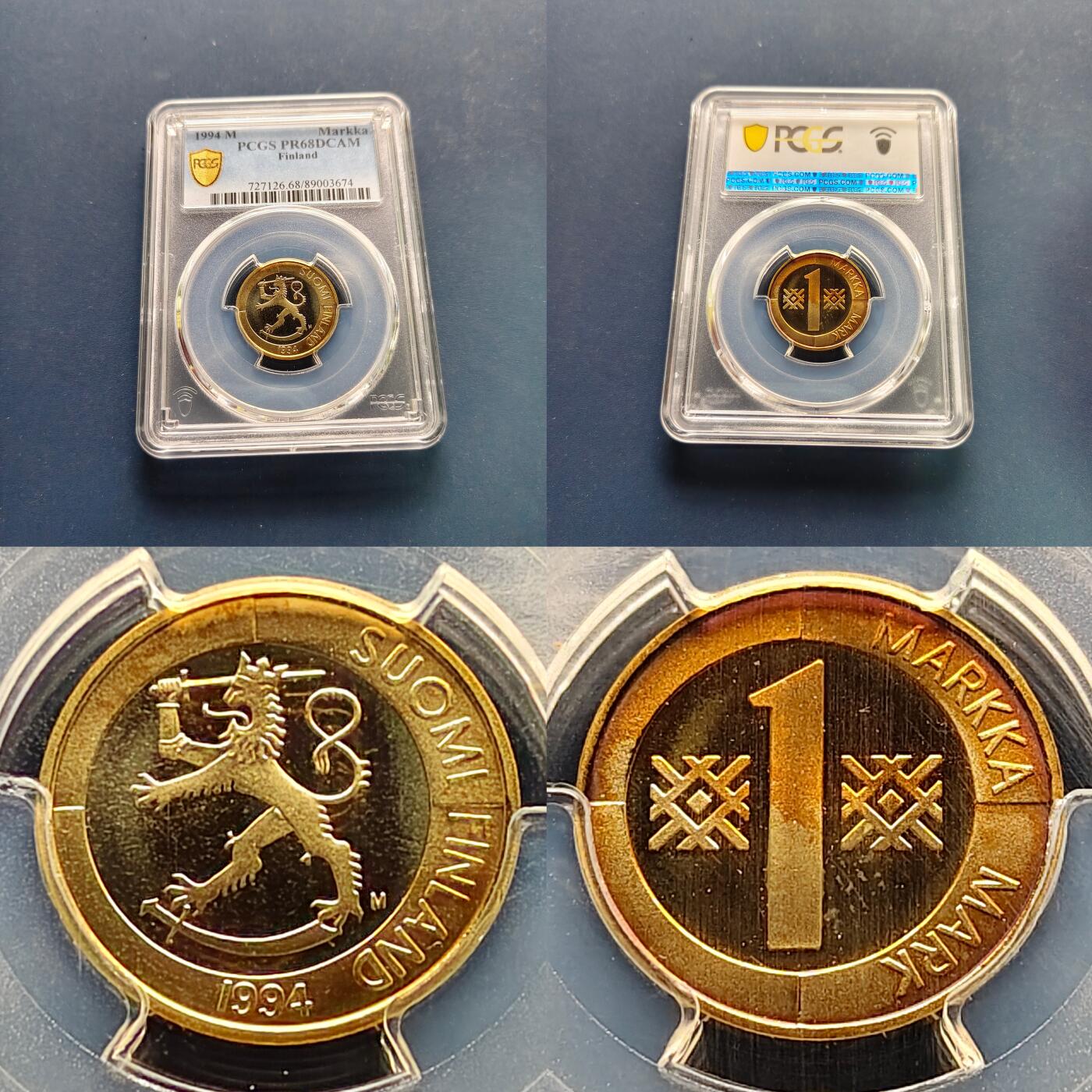 【全场包邮】纯粹捡漏拍497场-持续更新中 【收藏级·冠军分·少见】芬兰1994年PCGS评级5枚均为冠军分精制套币-盒证全-量4000-PCGS PR68-70 DCAM