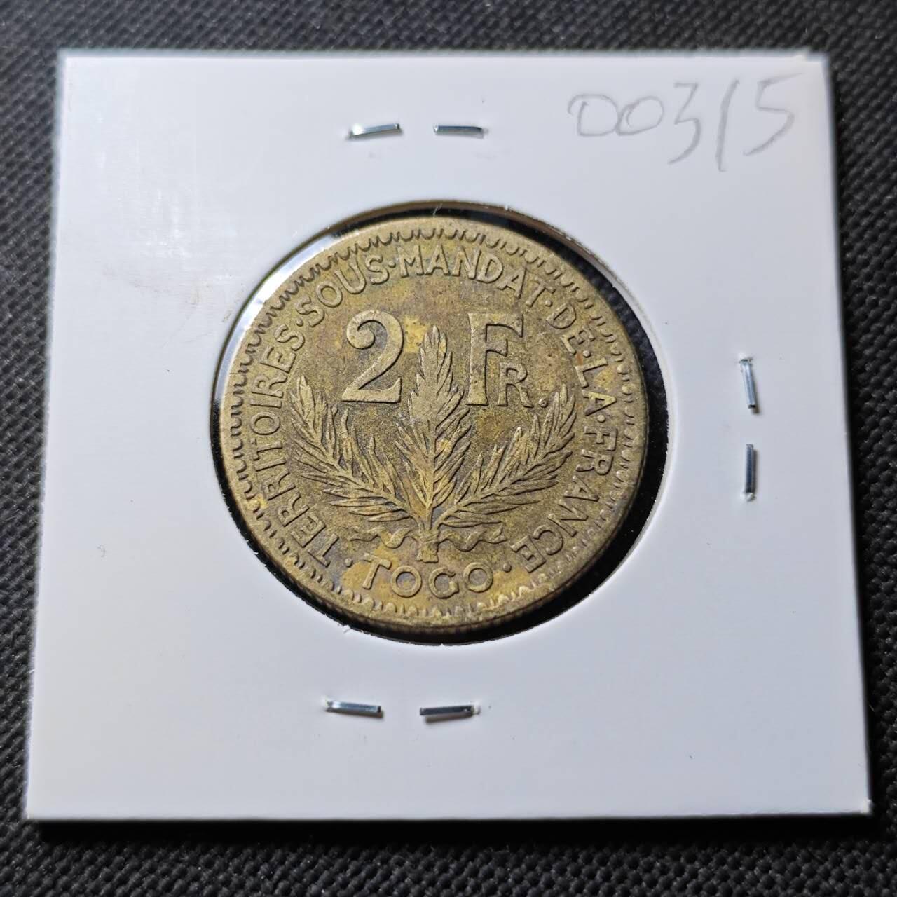 KK钱币收藏小铺  第400期  百期特拍（四拍之四）2月预留时间 周末发货  1924法属多哥2法郎铜币