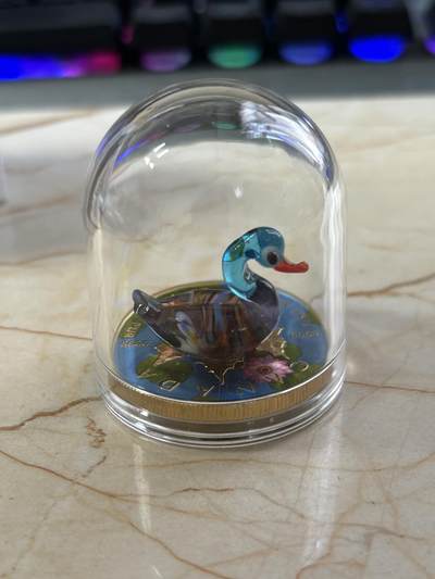 第188期拍卖 - 加拿大2022年镶嵌穆拉诺玻璃鸭子彩色枫叶纪念银币，9999银，1盎司，发行500枚，鸭子尾巴有断裂