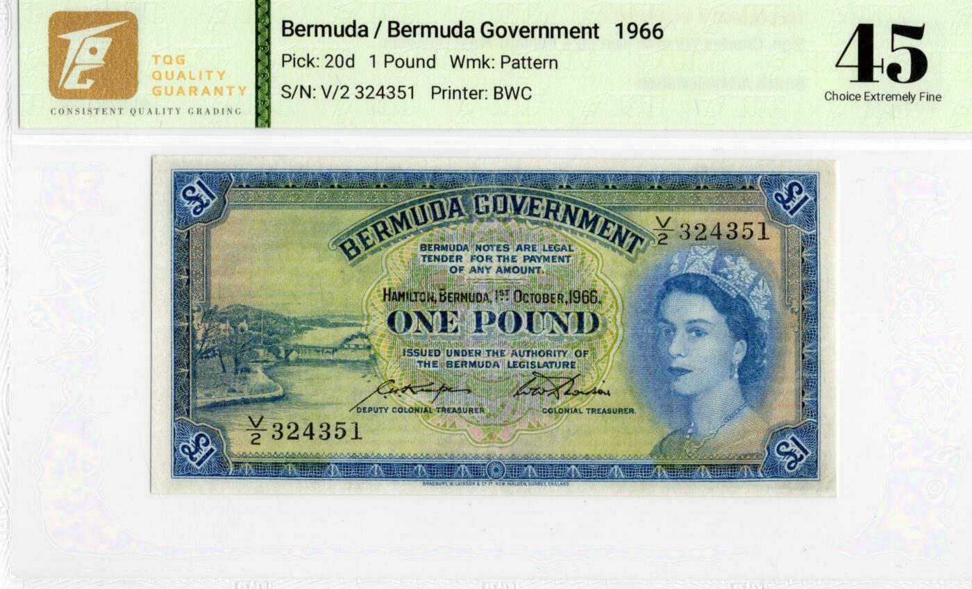 喜羊羊钱币收藏2026第13期(高性价比评级币场) 百慕大群岛	P-20d 1966年1镑		45				V/2 324351			