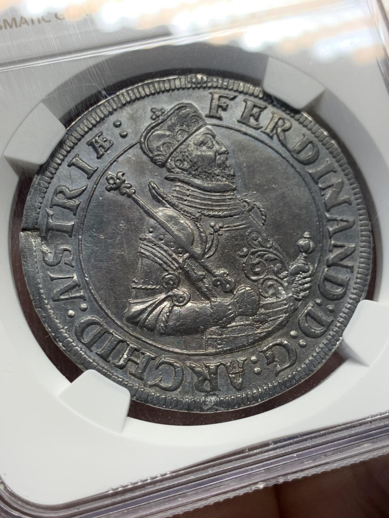 《竞宝斋》第459场 周日，周一，2场连拍 （全场包邮）欢迎送拍 NGC MS62 神圣罗马帝国 1564-95年 上阿尔萨斯陆地伯国 泰勒大银币 稀少昂西塞姆厂别 背面带双鱼图标