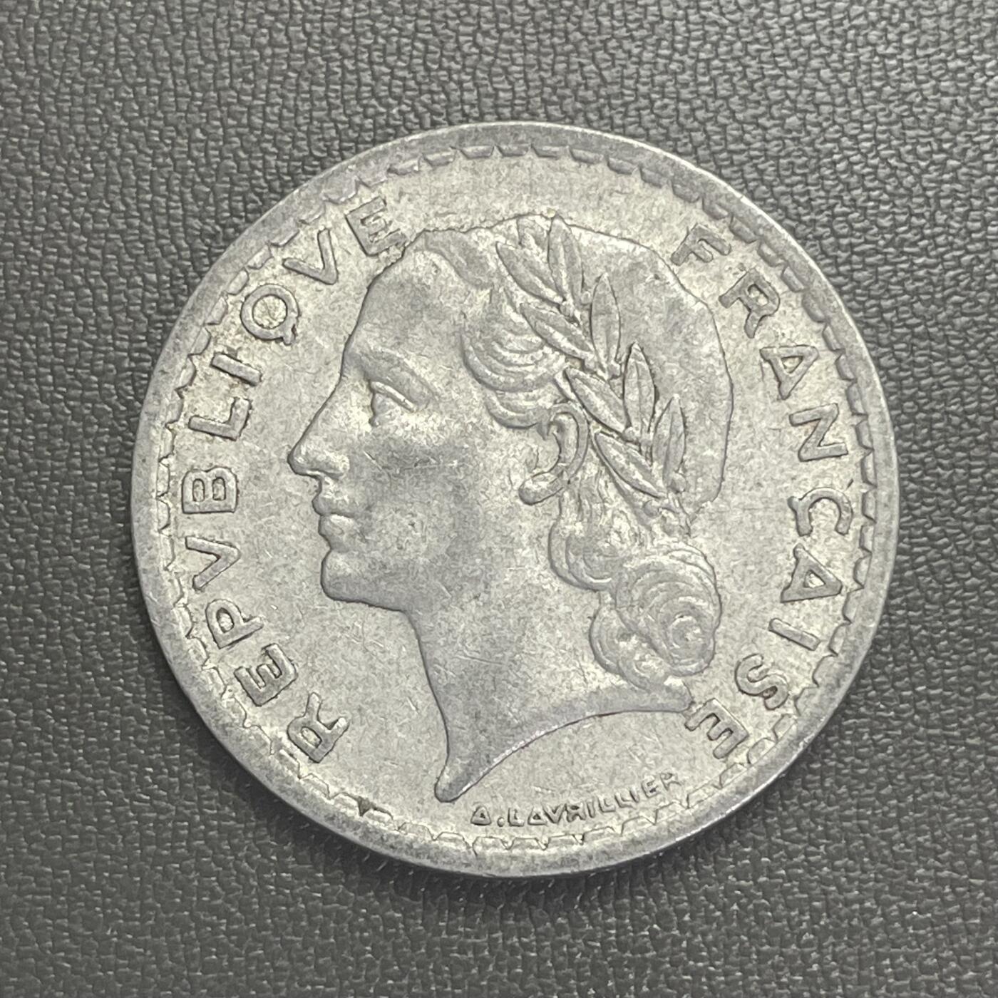 回流0120  法国1949年5法郎铝币（拉瓦利埃设计版）自由女神