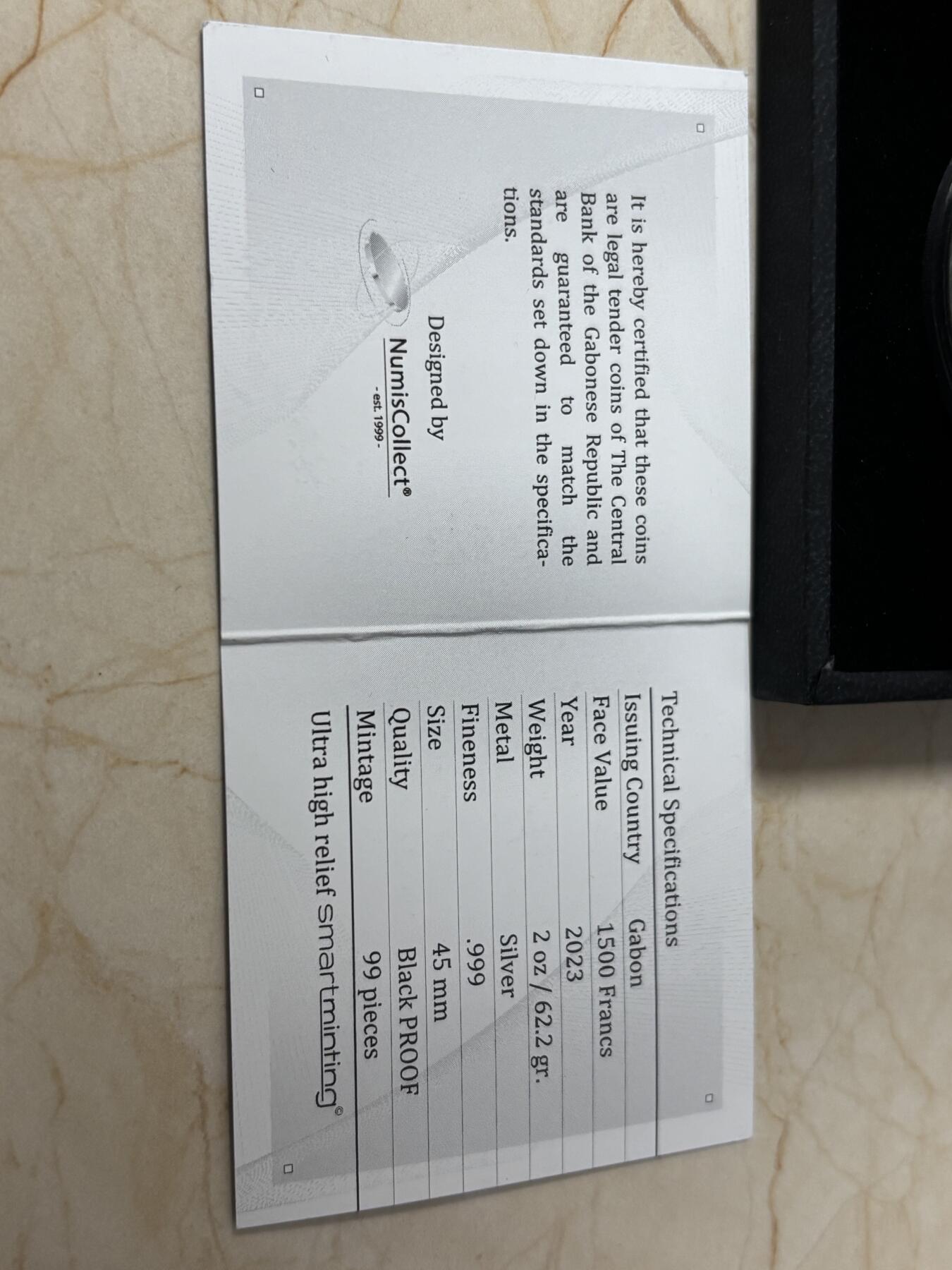 第189期拍卖 加蓬2023年过去与未来战争没有赢家钌化2盎司银币，999银，发行99枚