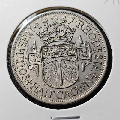 KK钱币收藏小铺  第400期  百期特拍（四拍之四）2月预留时间 周末发货 -  英属南罗德西亚1947年1/2克朗 乔六 深打状态磨损少 底板干净