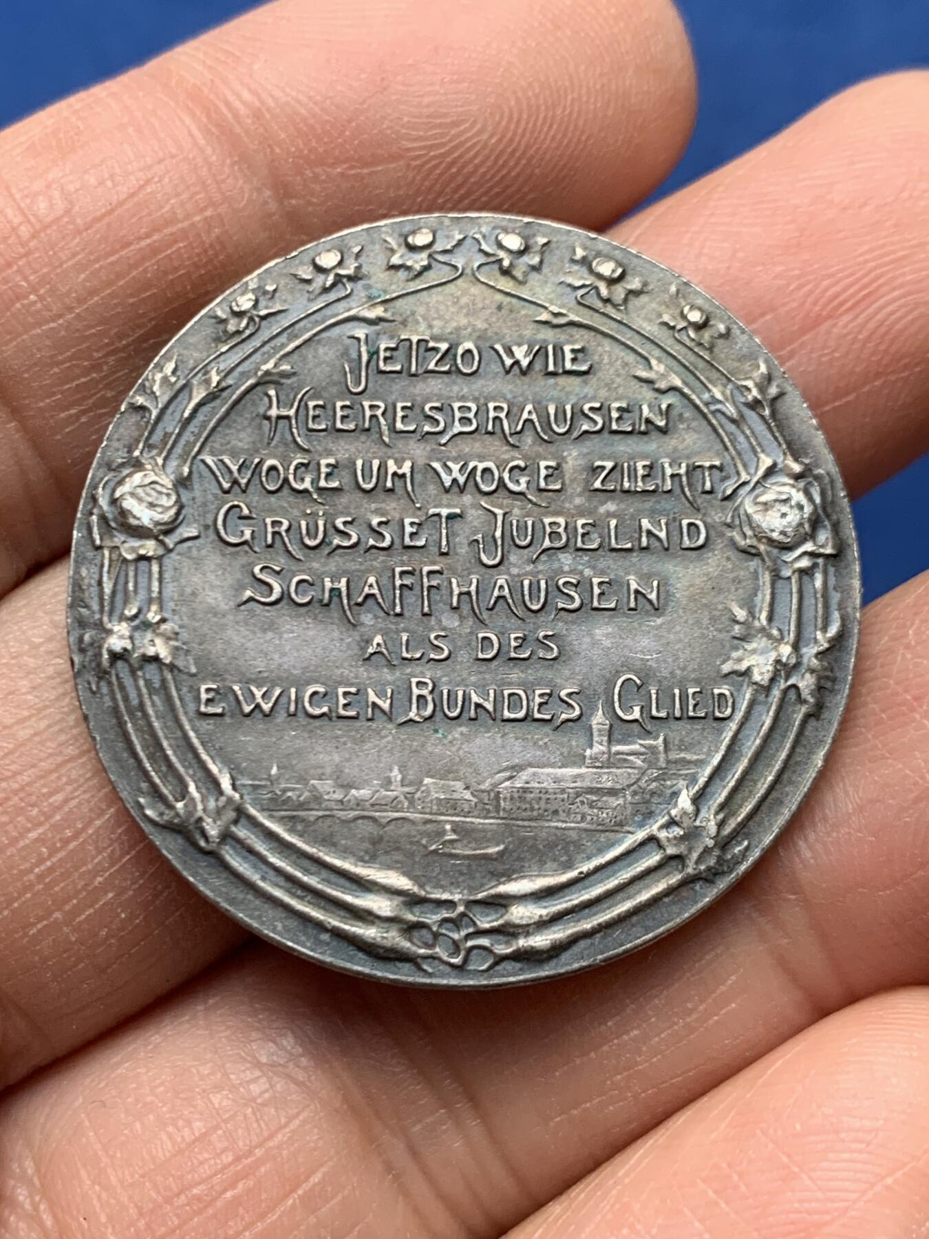 《竞宝斋》第460场 周日，周一，2场连拍 （全场包邮）欢迎送拍 1901年沙夫豪森州加入瑞士联邦400周年纪念银章 19.28克 35mm