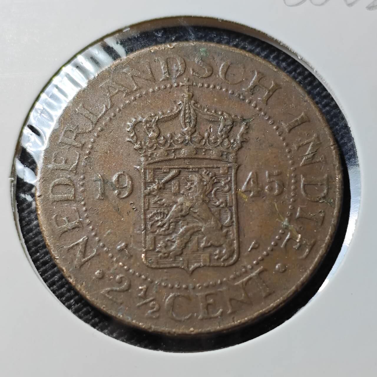 KK钱币收藏小铺  第388期  2月预留时间 周末发货  1945荷属东印度2.5分铜币