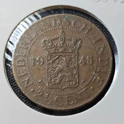 KK钱币收藏小铺  第388期  2月预留时间 周末发货 -  1945荷属东印度2.5分铜币