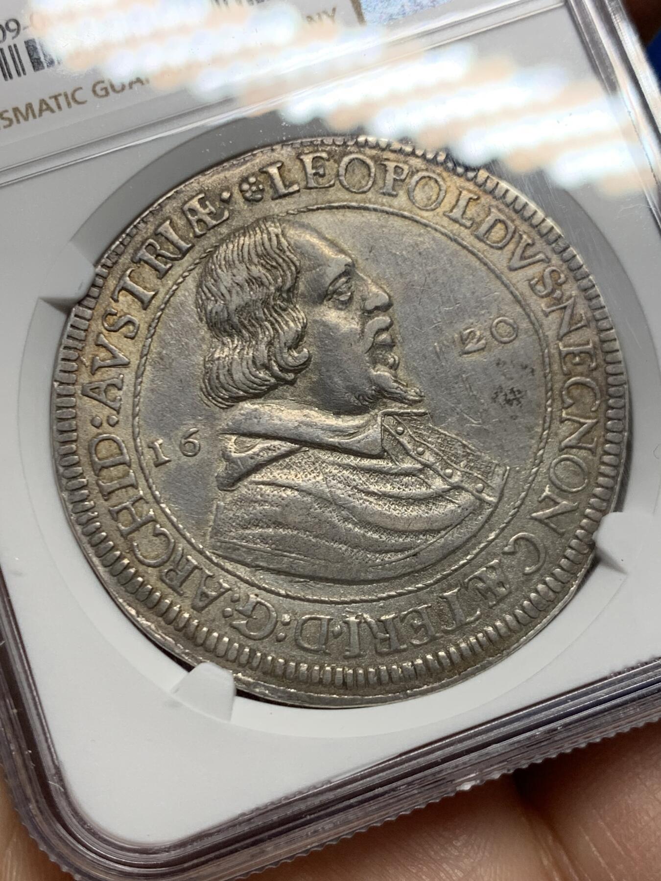 《竞宝斋》第460场 周日，周一，2场连拍 （全场包邮）欢迎送拍 NGC AU58 神圣罗马帝国 1620年 利奥波德五世1泰勒银币 400多年的岁月沉淀 值得入手的藏品