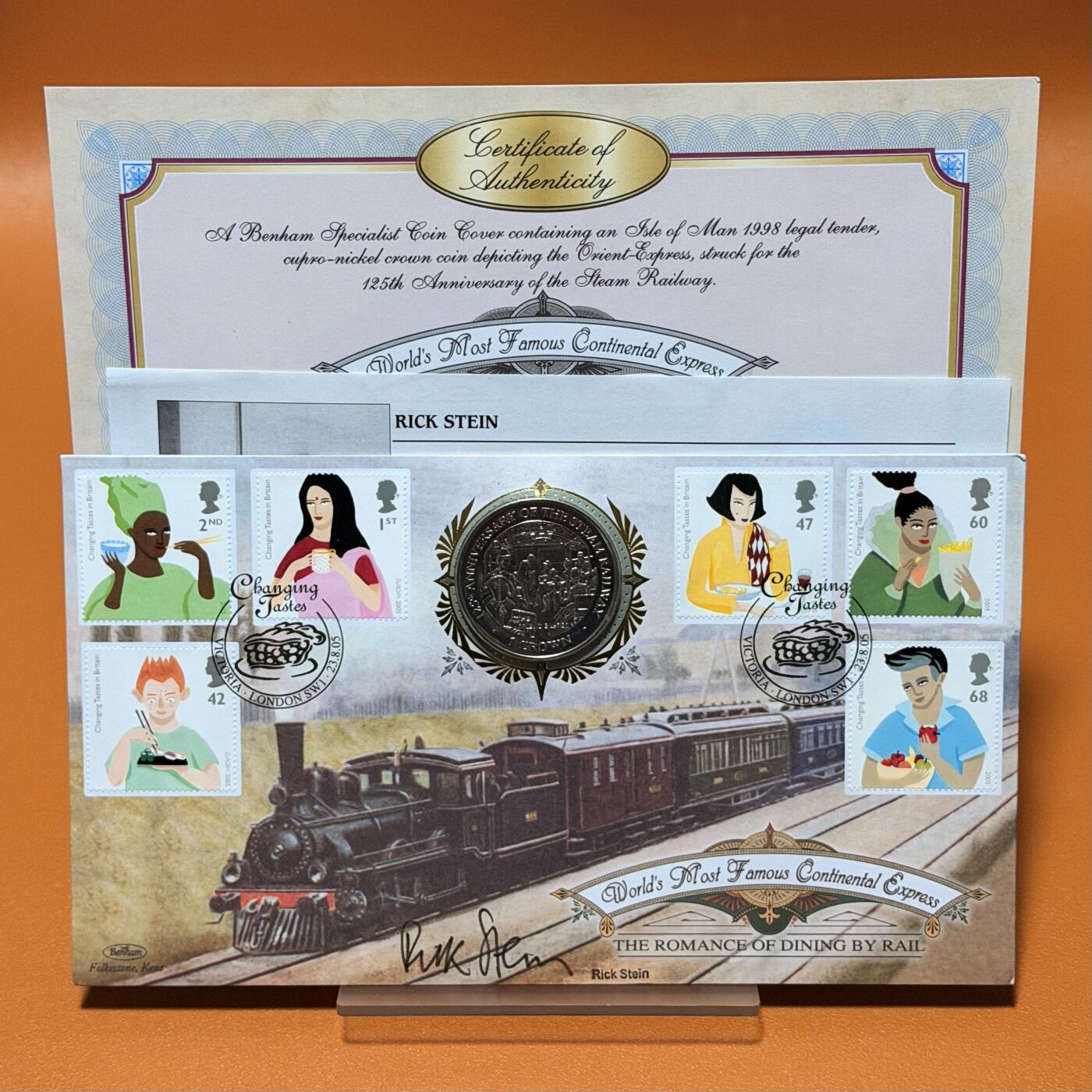 ＜星葵钱币社＞散币克朗场第68期·1月23日发货 〈邮币封·签名版〉马恩岛1998年蒸汽铁路125周年·东方快车1克朗纪念币