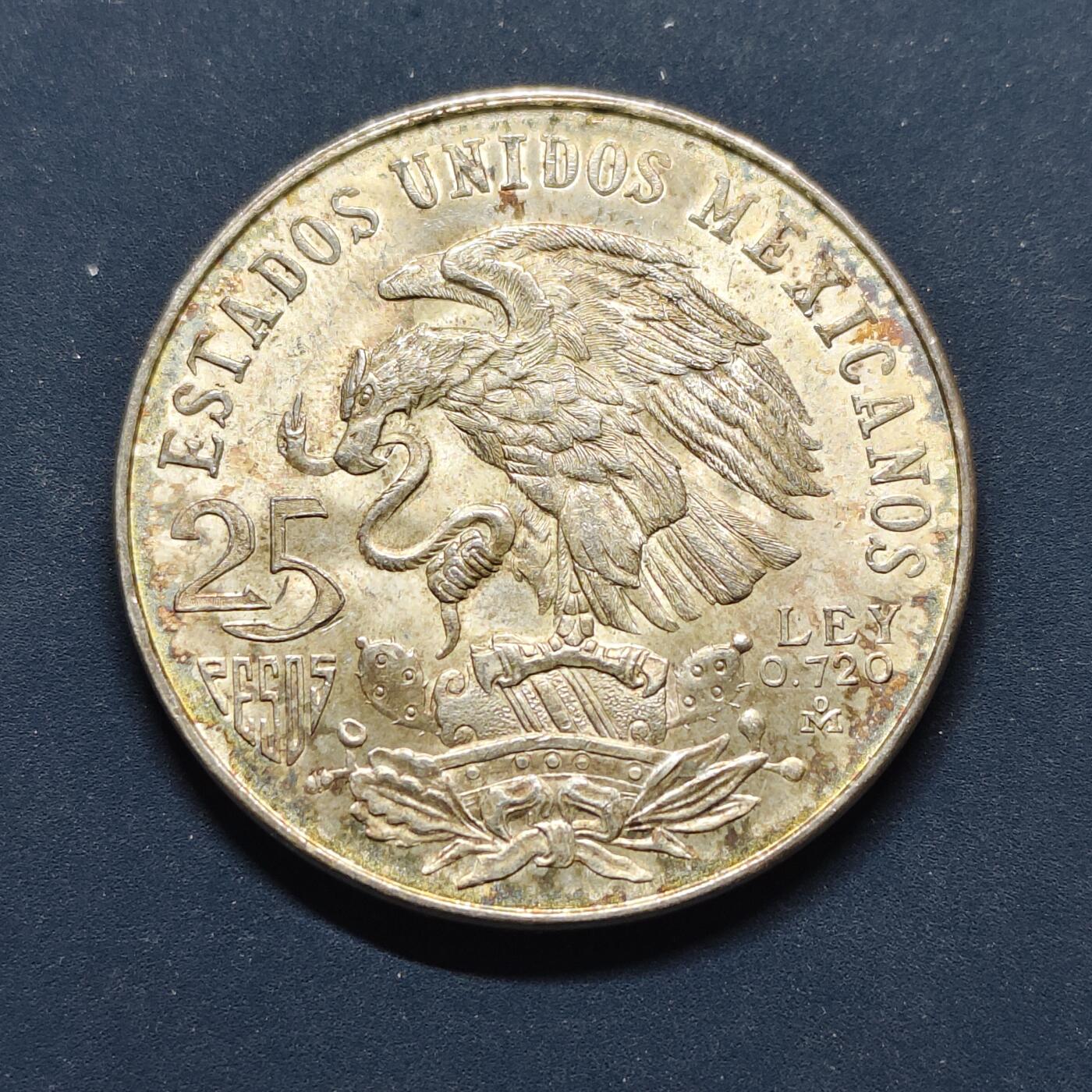 【全场包邮】纯粹捡漏拍497场-持续更新中 墨西哥1968年25比索奥运会纪念银币【38毫米22.5克72%】