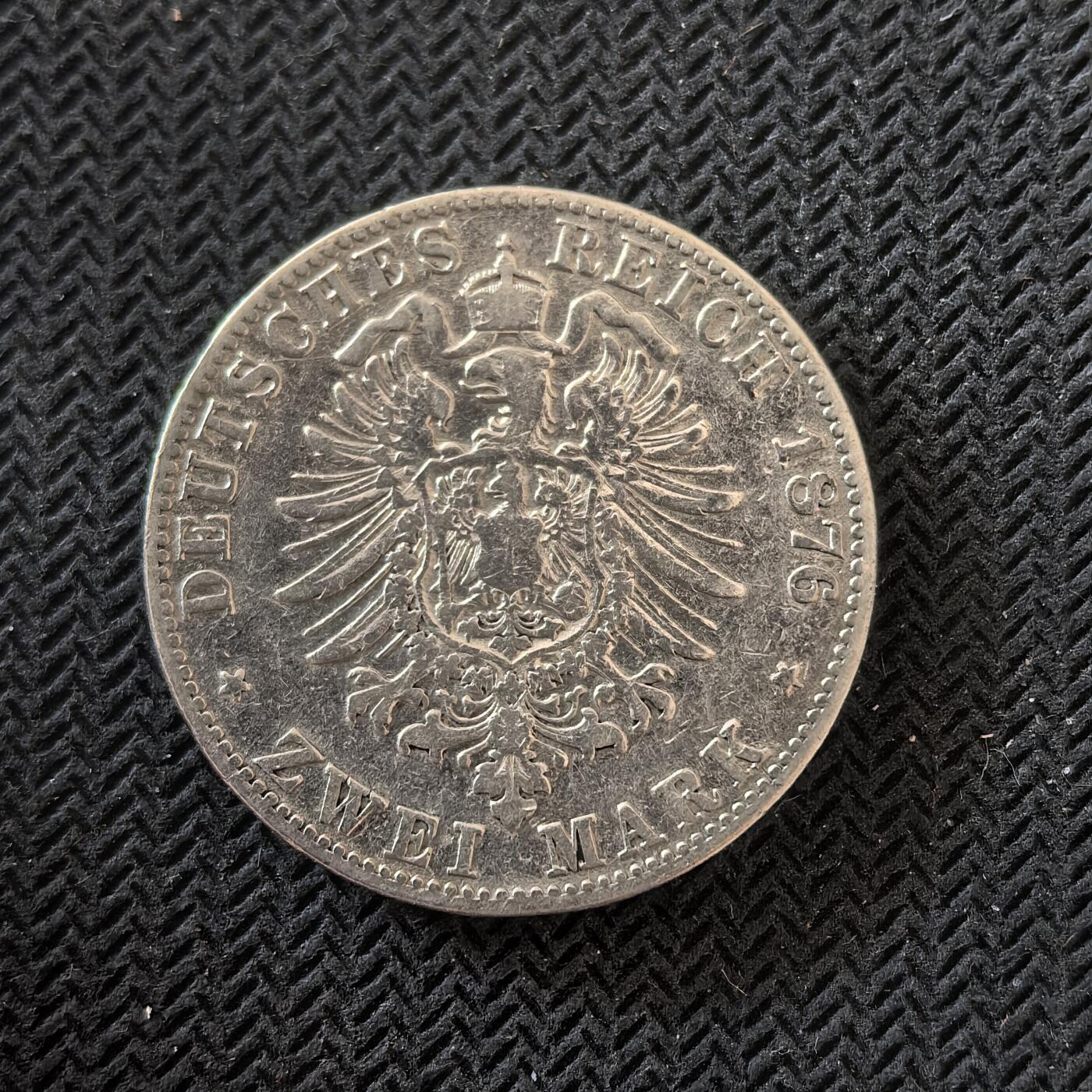 道一币馆币章第一百六十四场 普鲁士德国1876年巴登弗里德里希2马克银币  11.1g 900s