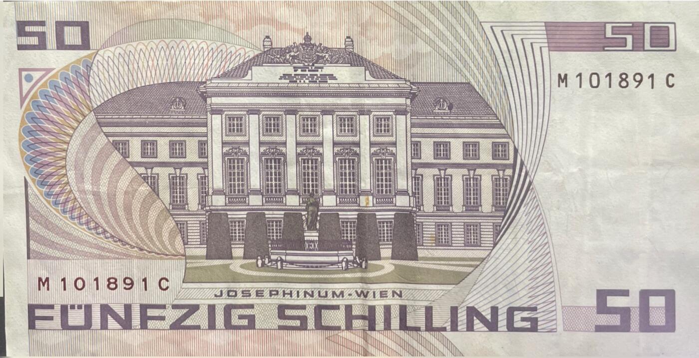回流0119 奥地利1986年版50先令（Fünfzig Schilling）纸币 著名心理学家弗洛伊德