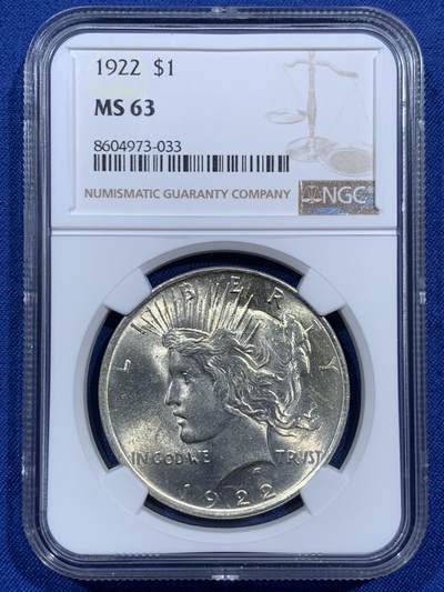 《竞宝斋》第460场 周日，周一，2场连拍 （全场包邮）欢迎送拍 - NGC MS63 美国1922年和平鸽1元银币