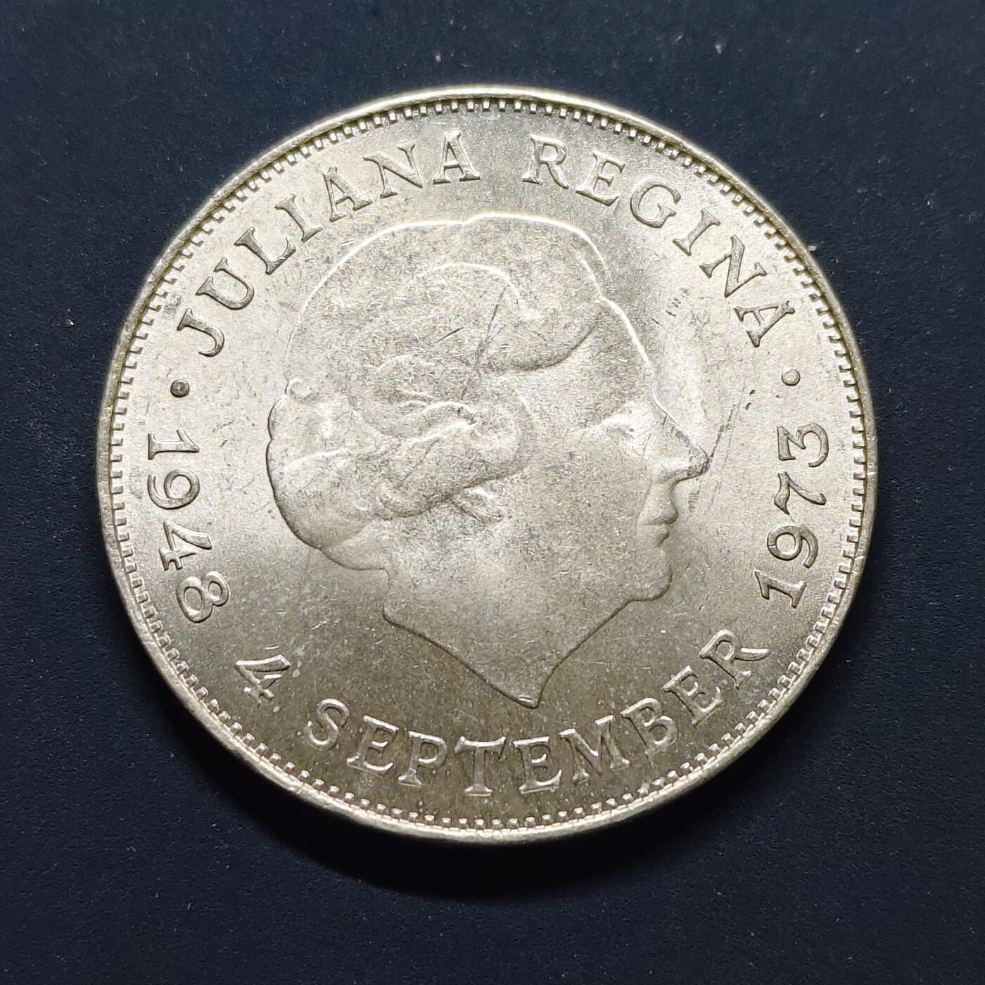 【全场包邮】纯粹捡漏拍497场-持续更新中 荷兰1973年10盾朱莉安娜女王登基25周年纪念银币【38毫米25克72%】