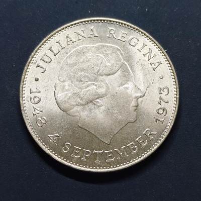 【全场包邮】纯粹捡漏拍497场-持续更新中 - 荷兰1973年10盾朱莉安娜女王登基25周年纪念银币【38毫米25克72%】