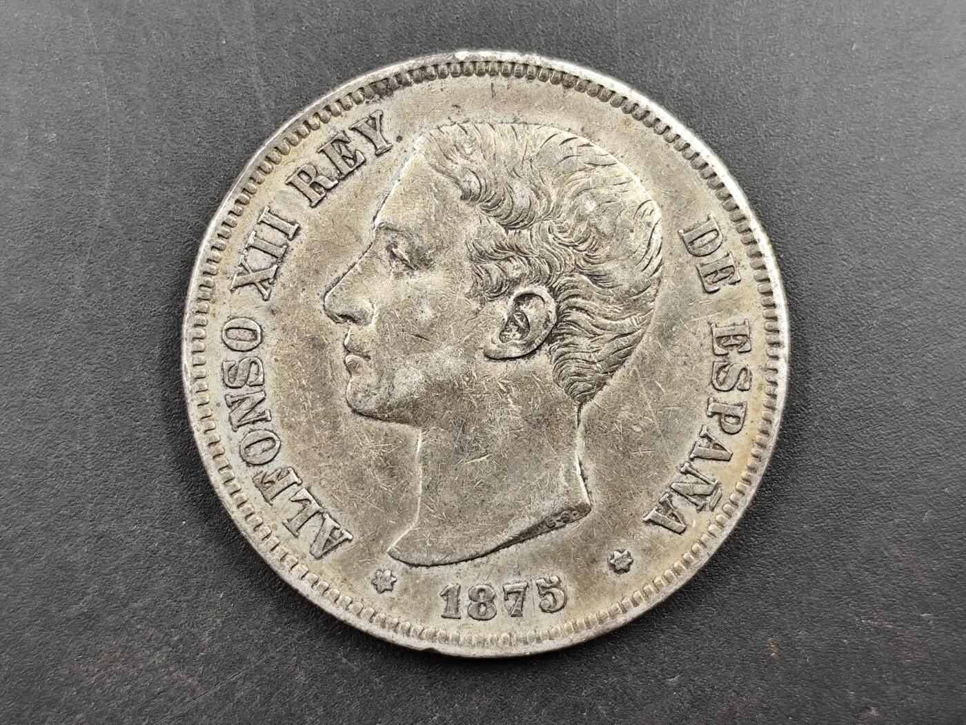 1月18日徽章钱币专场 1875年西班牙5比塞塔银币