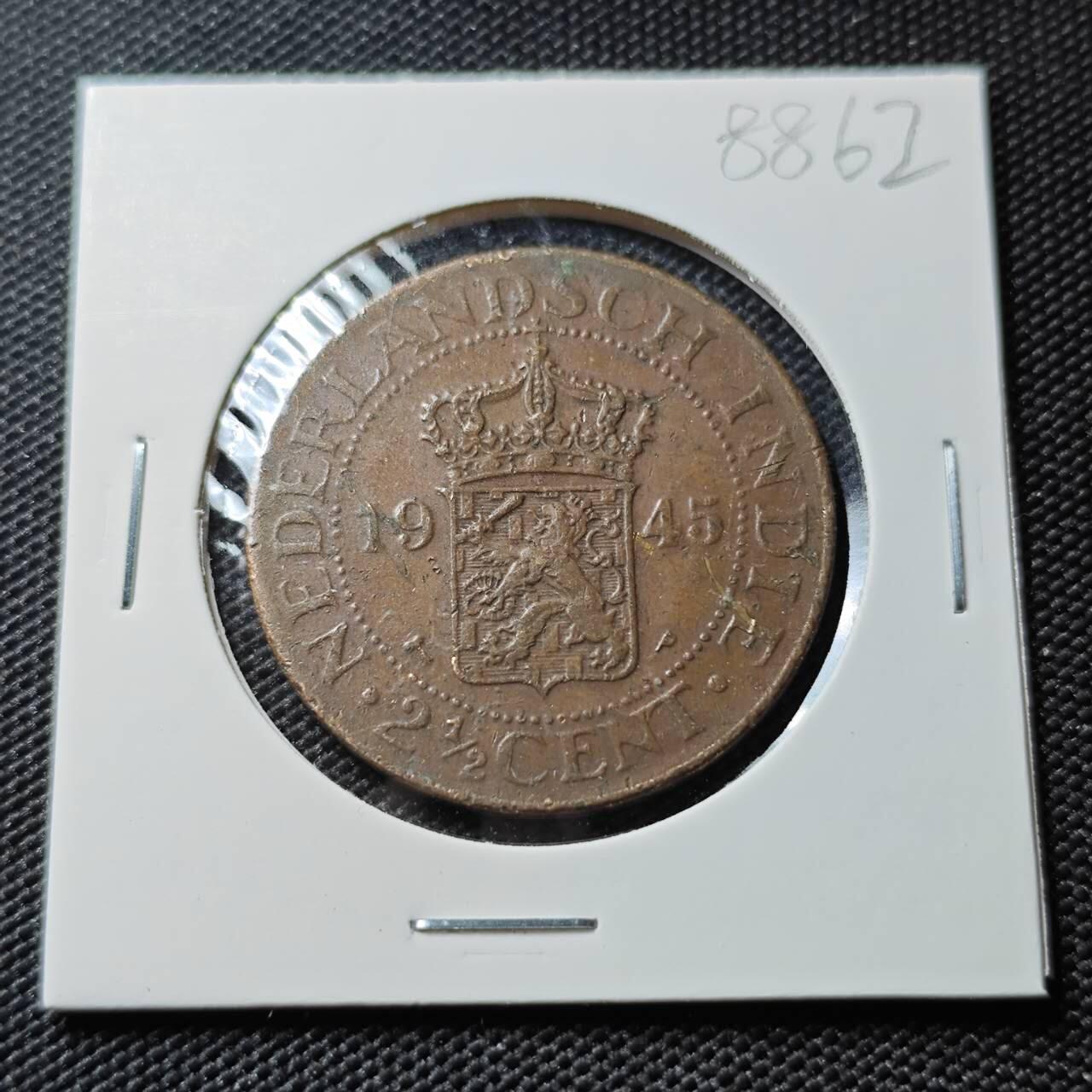 KK钱币收藏小铺  第388期  2月预留时间 周末发货  1945荷属东印度2.5分铜币