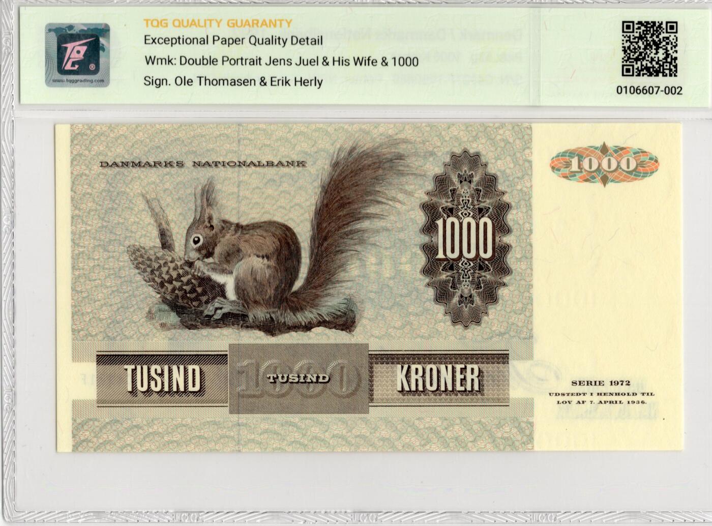 喜羊羊钱币收藏2026第14期(评级币场) 丹麦	P-53g 1992年1000克朗	65E				C4921F 1960880			