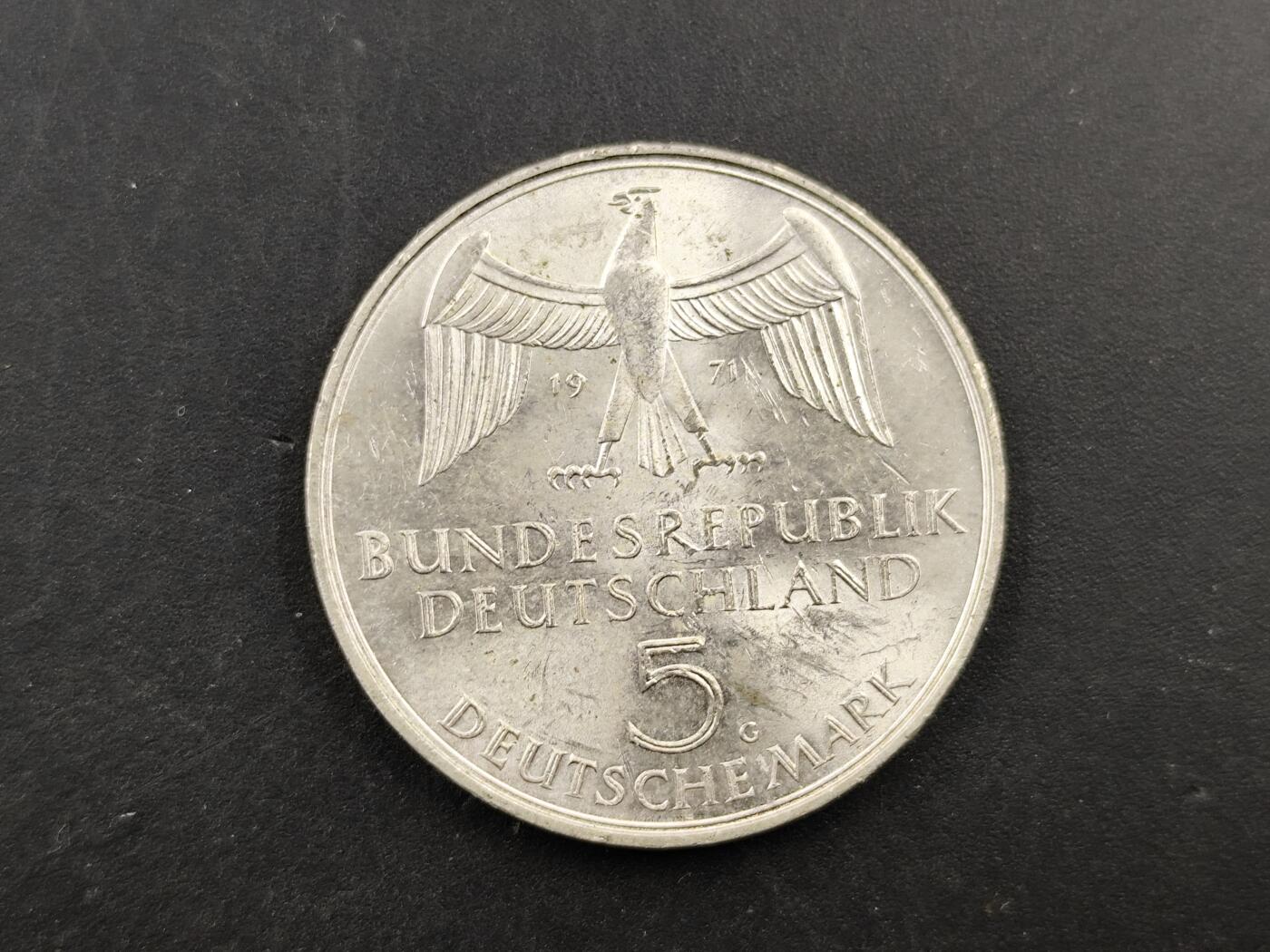 1月18日徽章钱币专场 联邦德国1971年5马克纪念银币 民族统一100周年