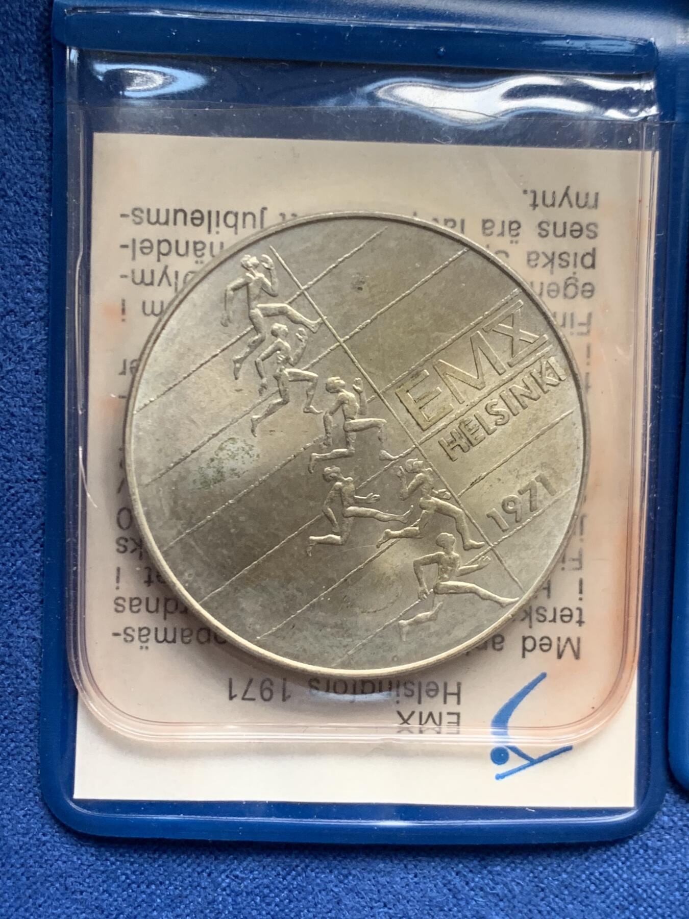 《竞宝斋》第460场 周日，周一，2场连拍 （全场包邮）欢迎送拍 两枚一组 芬兰10马克银币 袋装 1971年第十届欧洲田径锦标赛+1975年总统吉科宁