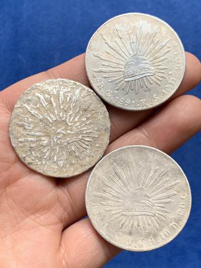 《竞宝斋》第460场 周日，周一，2场连拍 （全场包邮）欢迎送拍 - 三枚一组 墨西哥花边鹰洋银币 76.05克