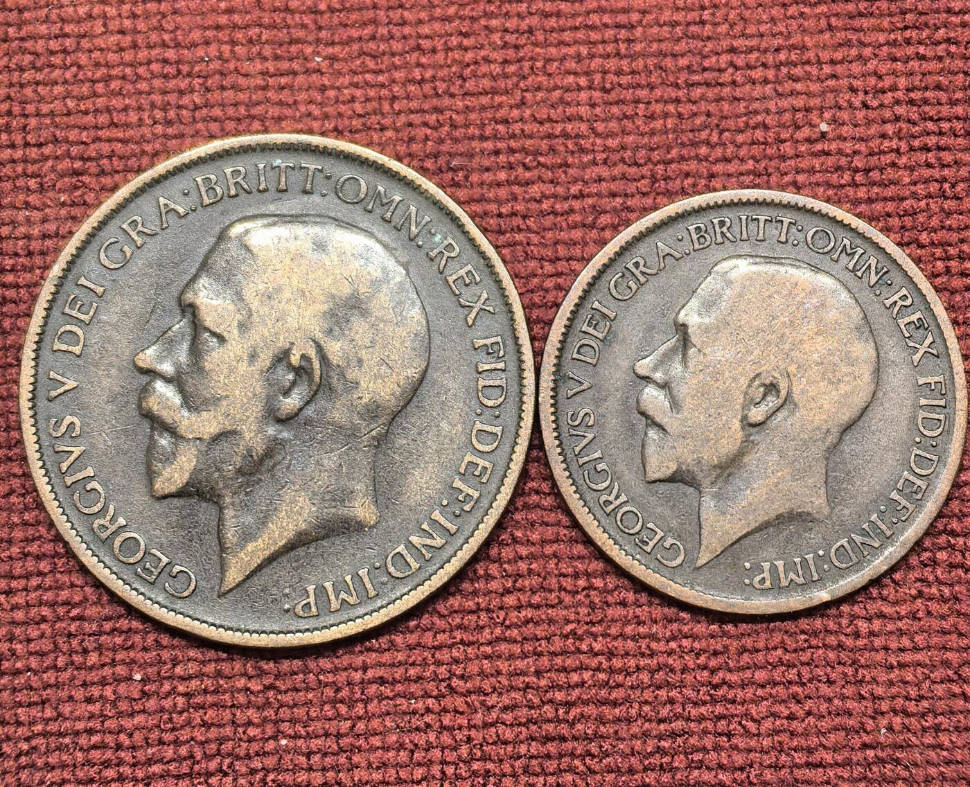 南宋泉阁俄币 外币 国币 专场第二十一期 【送拍无额外佣金】 英国 1912/1917年 乔治五世1便士/半便士铜币一对 通货好品 老包浆