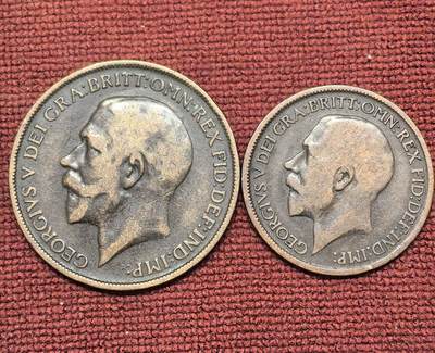 南宋泉阁俄币 外币 国币 专场第二十一期 【送拍无额外佣金】 - 英国 1912/1917年 乔治五世1便士/半便士铜币一对 通货好品 老包浆