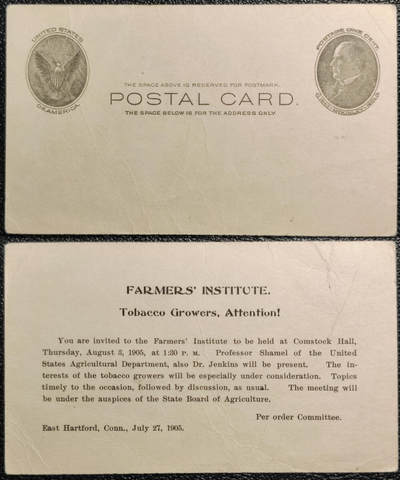 洪涛臻品批发群 精选邮票限时拍卖第1232期  - 1905年邮资明信片：美国第25任总统威廉·麦金莱(1843-1901) 背面加印为“1905年农民协会烟草种植者邀请函！” 少见的总统邮品，烟草专题的难得素材