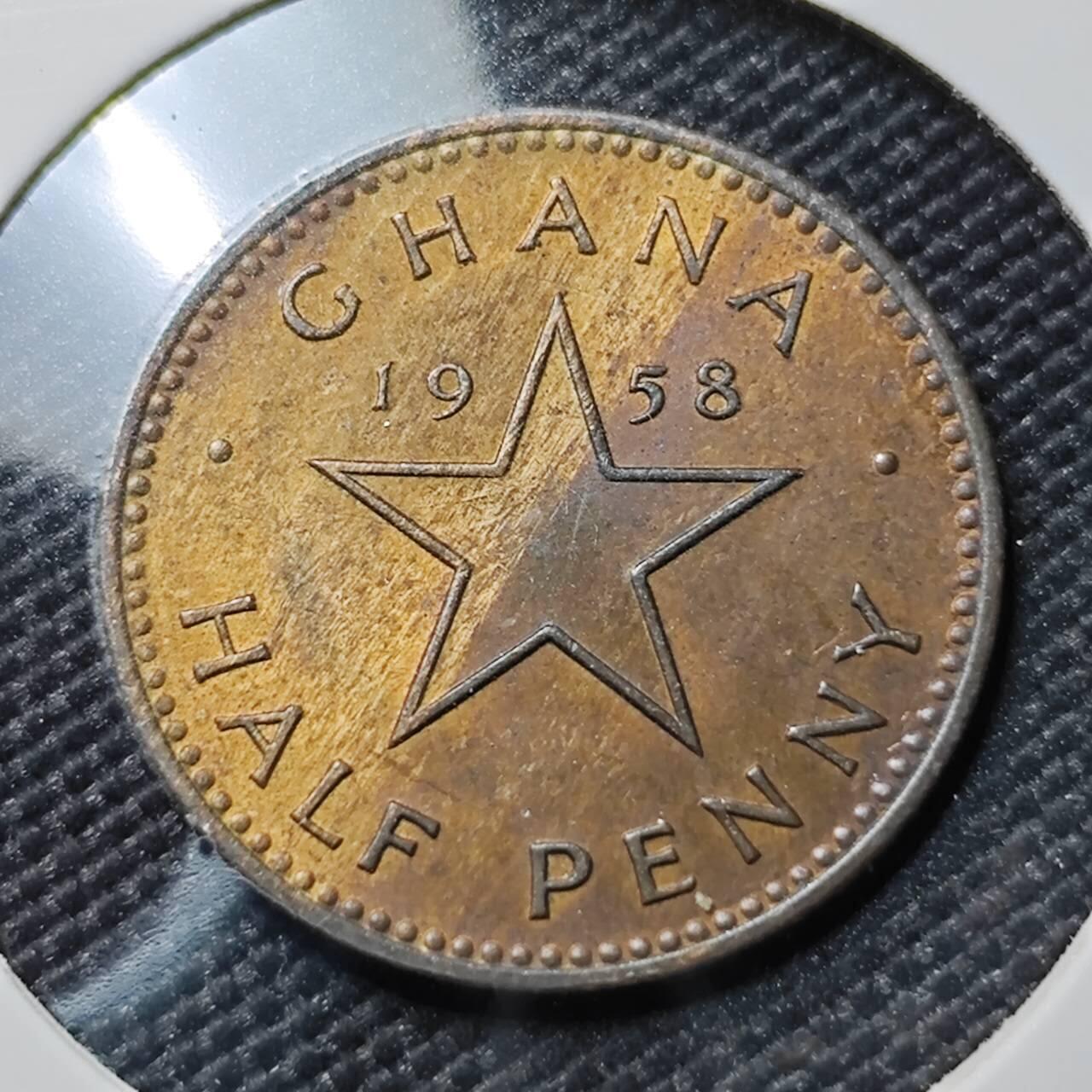 KK钱币收藏小铺  第388期  2月预留时间 周末发货  加纳1/2便士铜币 好品