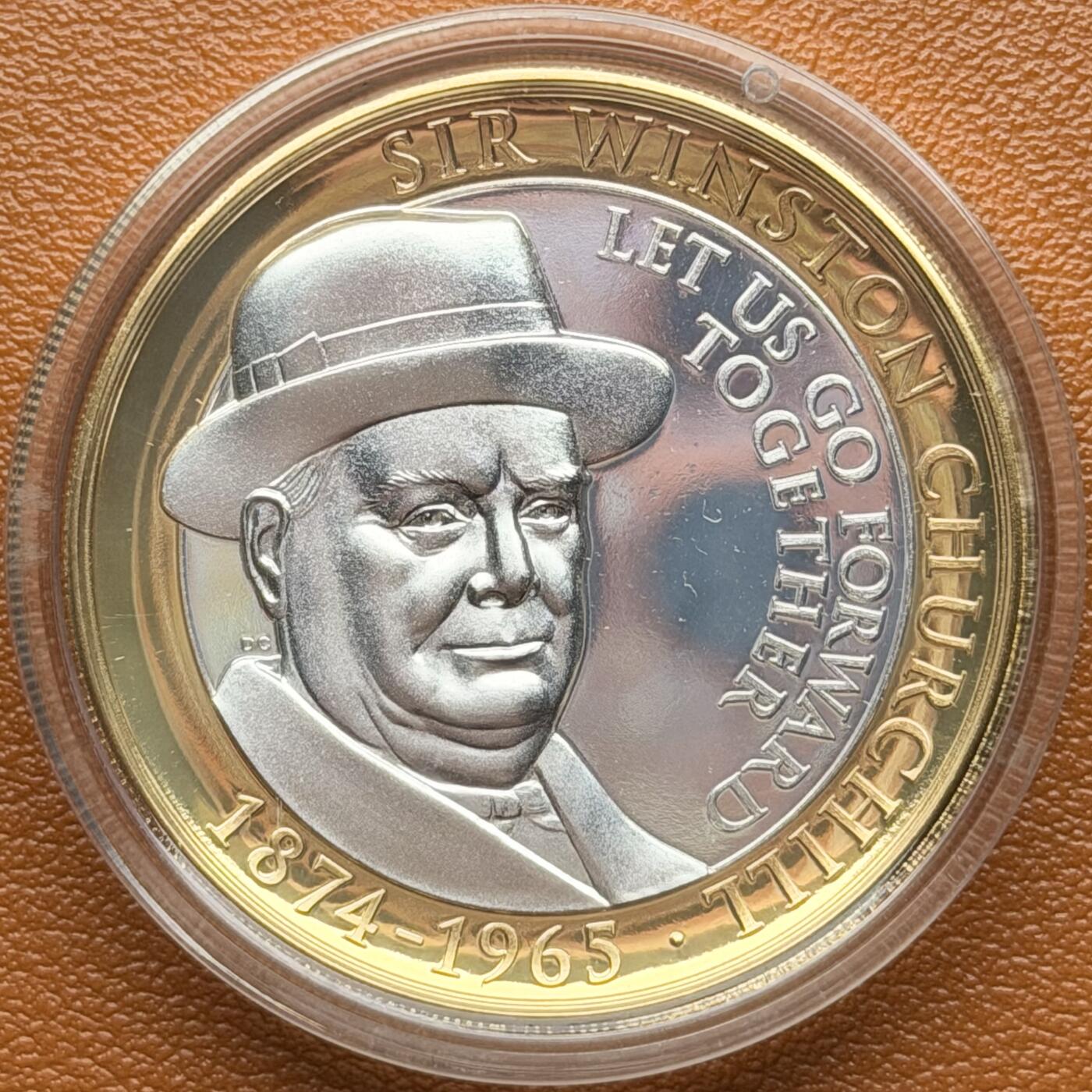 ＜星葵钱币社＞散币克朗场第68期·1月23日发货 直布罗陀2015年温斯顿·丘吉尔逝世50周年2镑克朗型镀金镀银纪念币